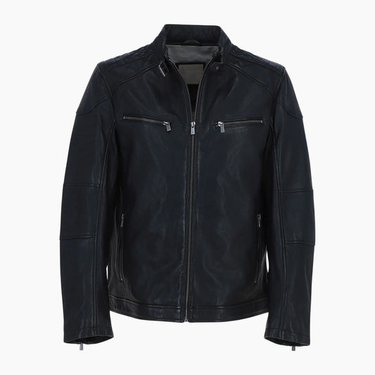 Mens Real Leather Biker Jacket Black