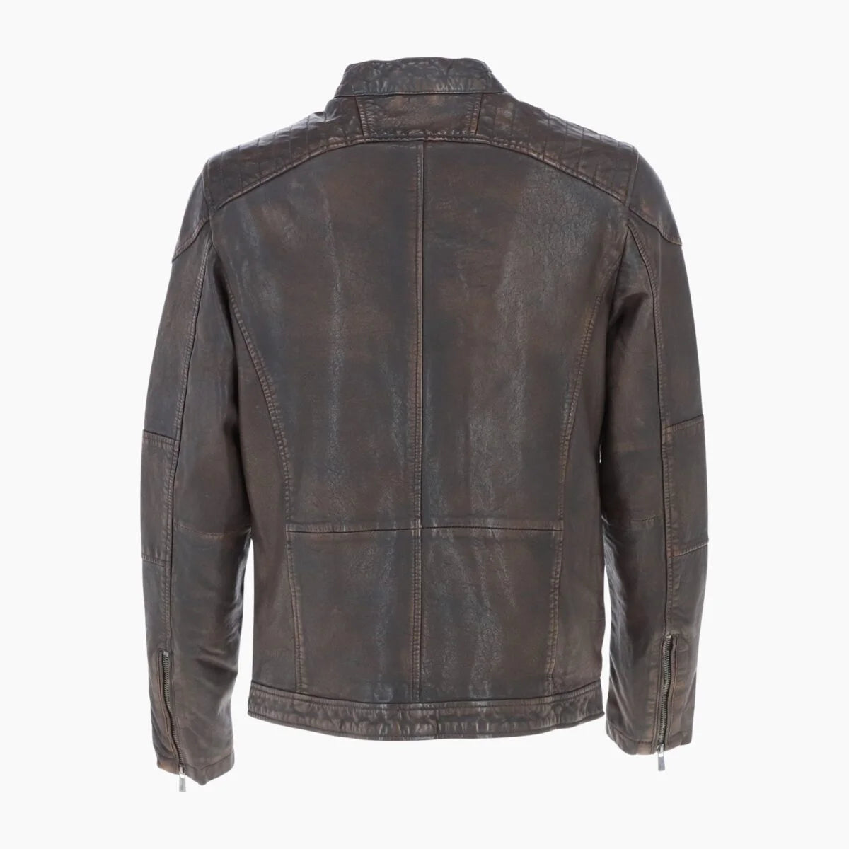 Mens Real Leather Biker Jacket Coffee Brown