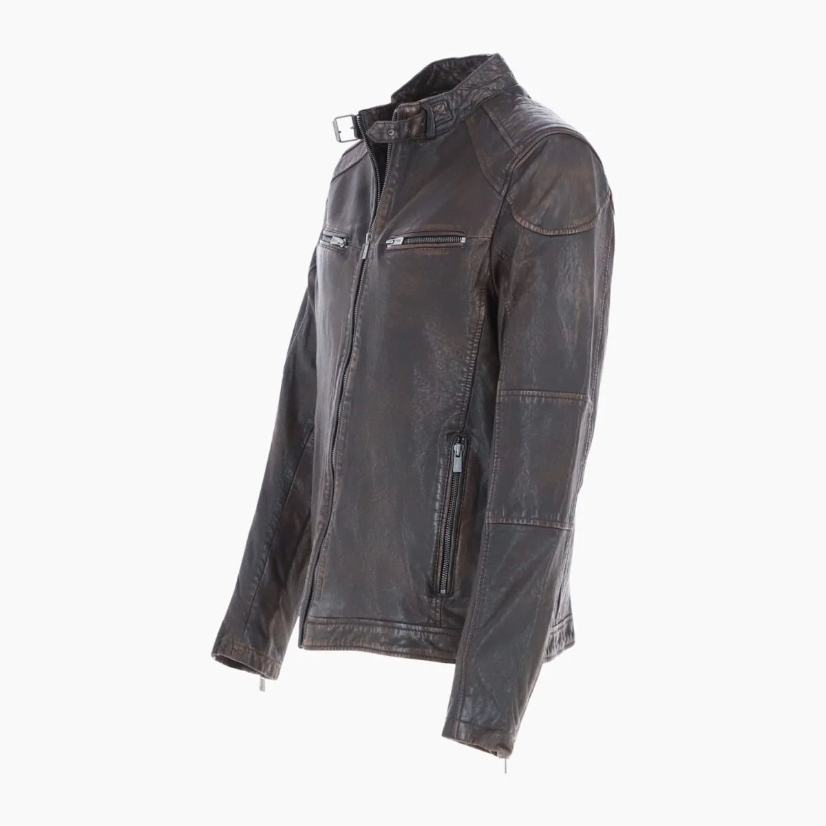 Mens Real Leather Biker Jacket Coffee Brown