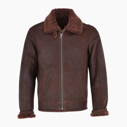 Mens Sheepskin Leather Flying Jacket Brown