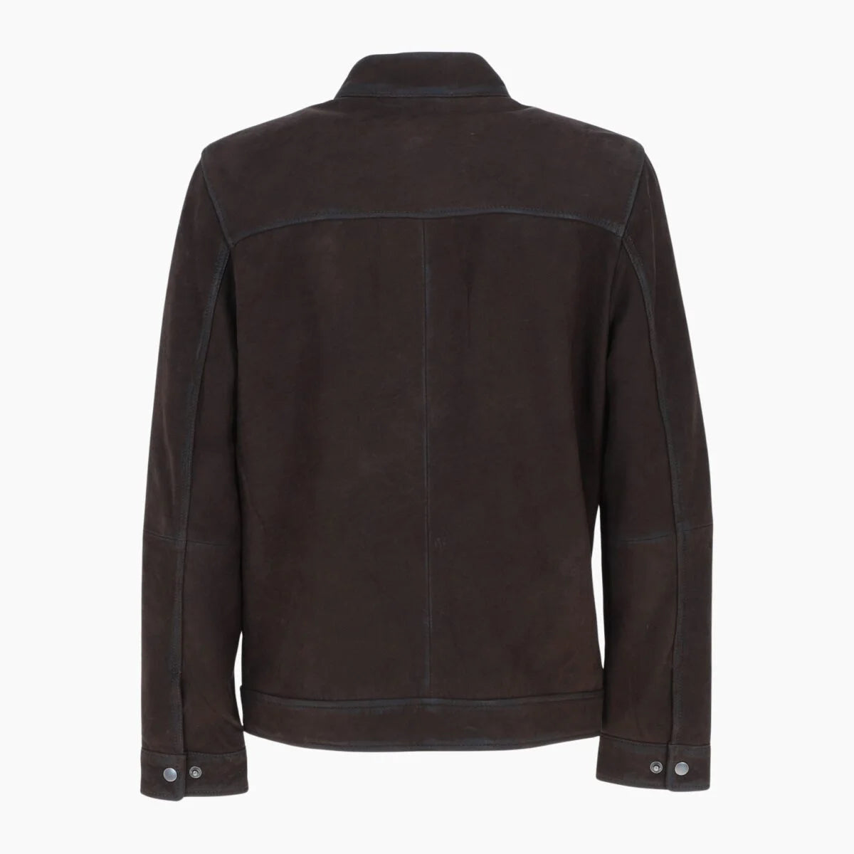 Mens Real Leather Jacket with Mandarin Collar and Zip Dark Brown