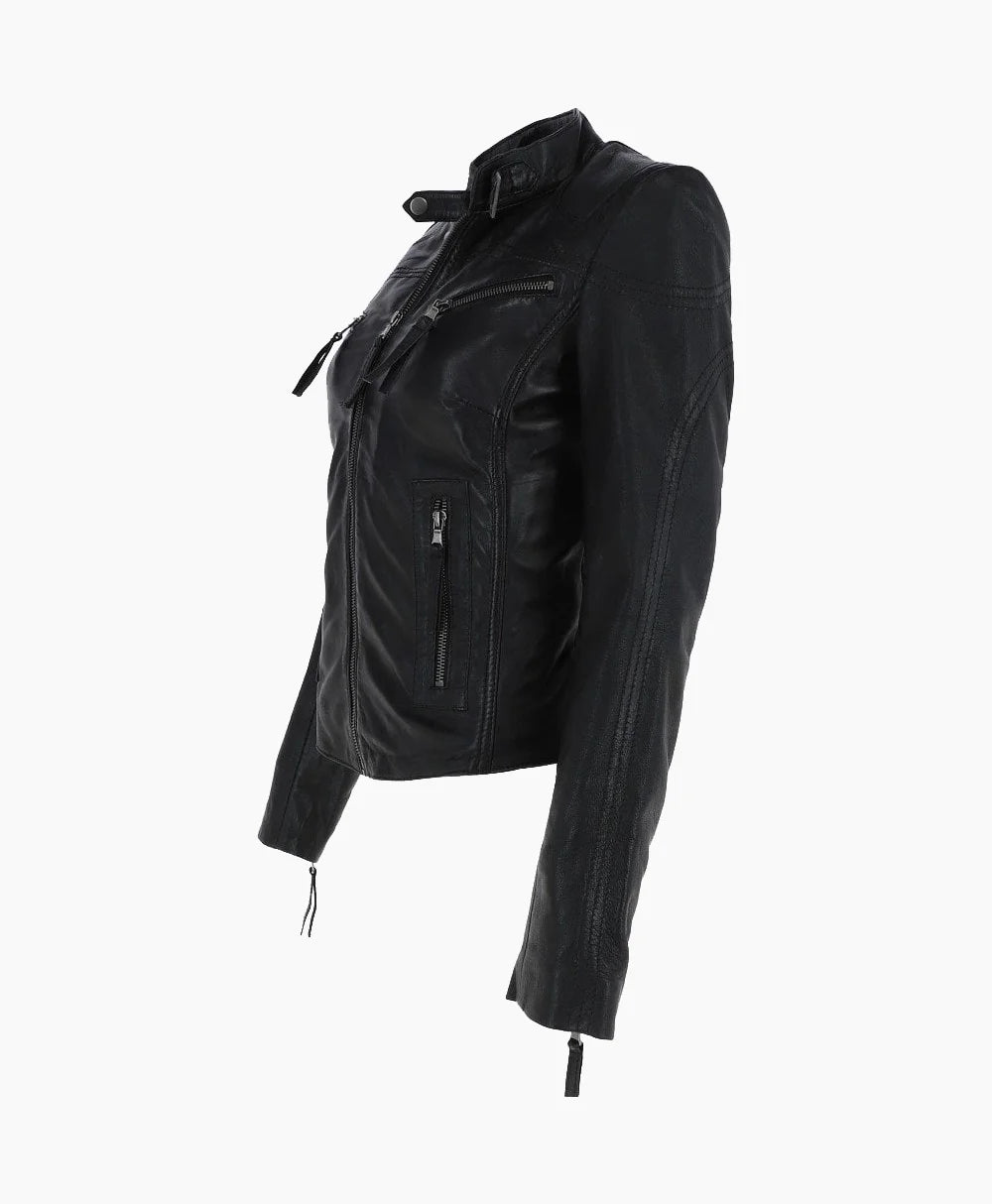 Leather Biker Jacket Black Alton