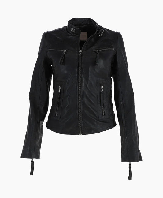 Leather Biker Jacket Black Alton