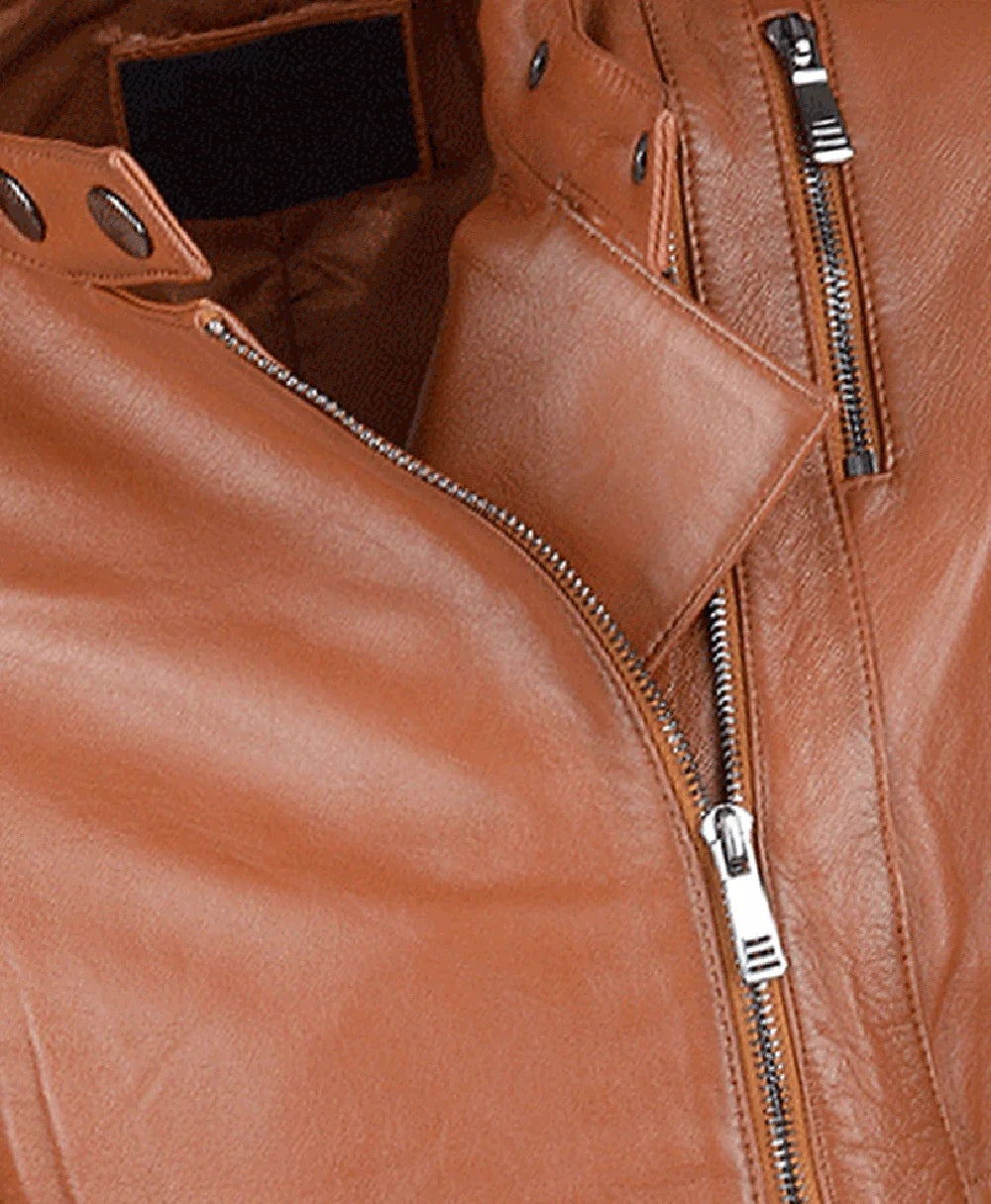 Leather Biker Jacket Tan Rogers