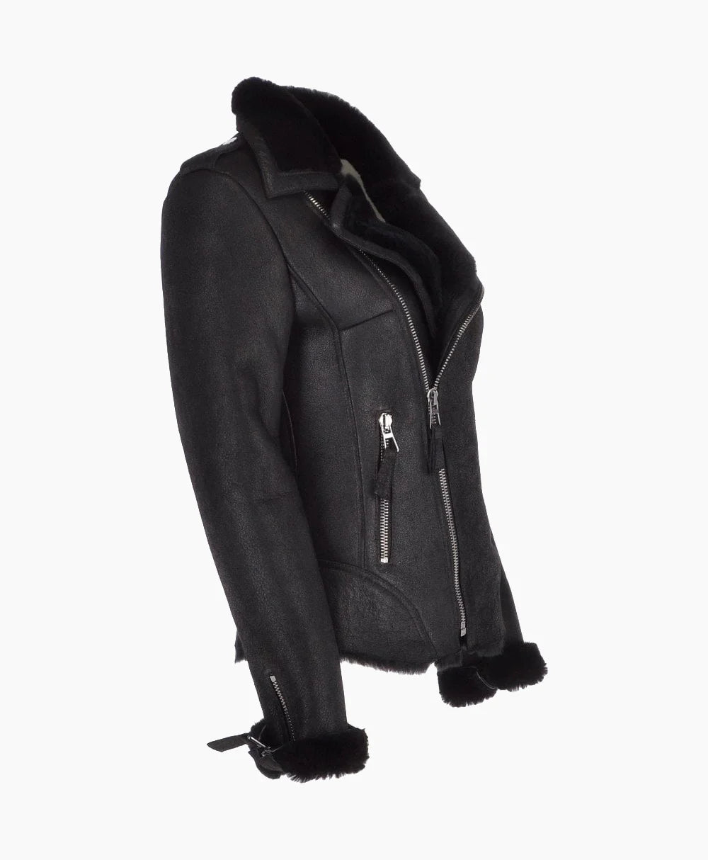 Shearling Leather Jacket Black Cleveland
