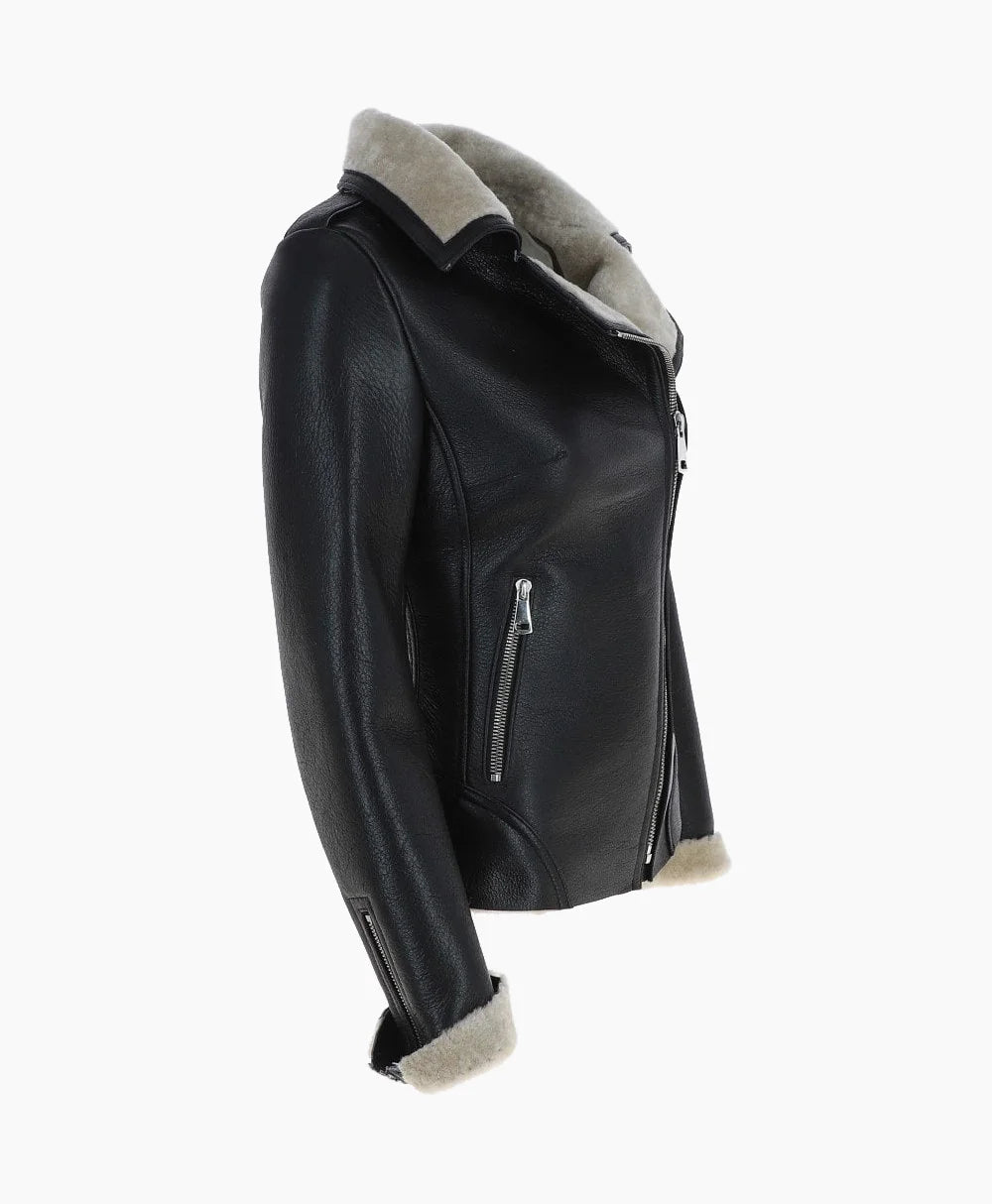 Shearling Leather Jacket Black Alexander
