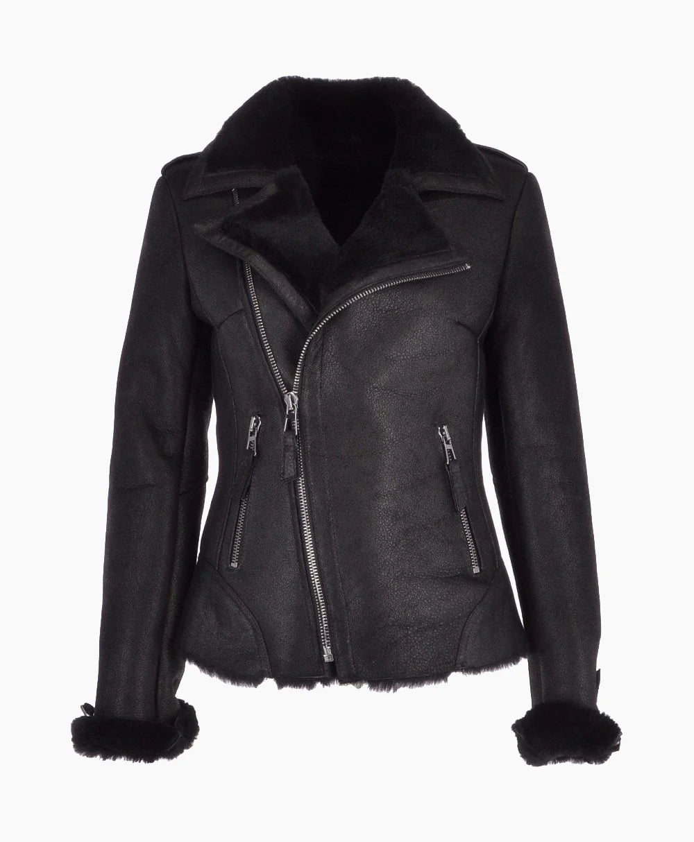 Shearling Leather Jacket Black Cleveland