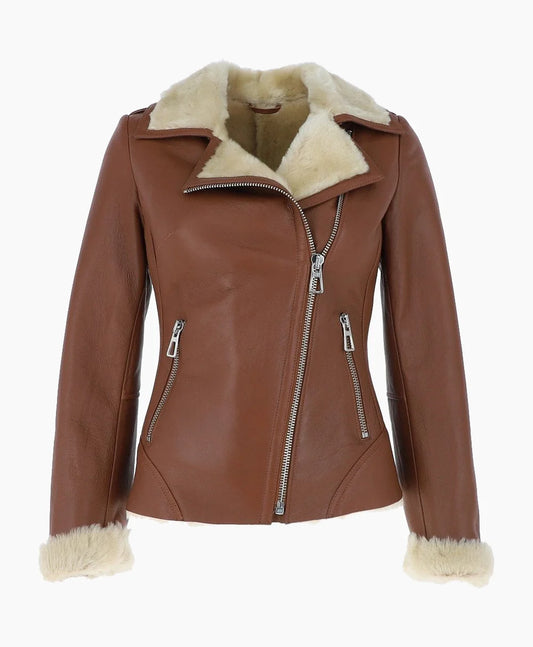 Shearling Leather Jacket Tan Alexander