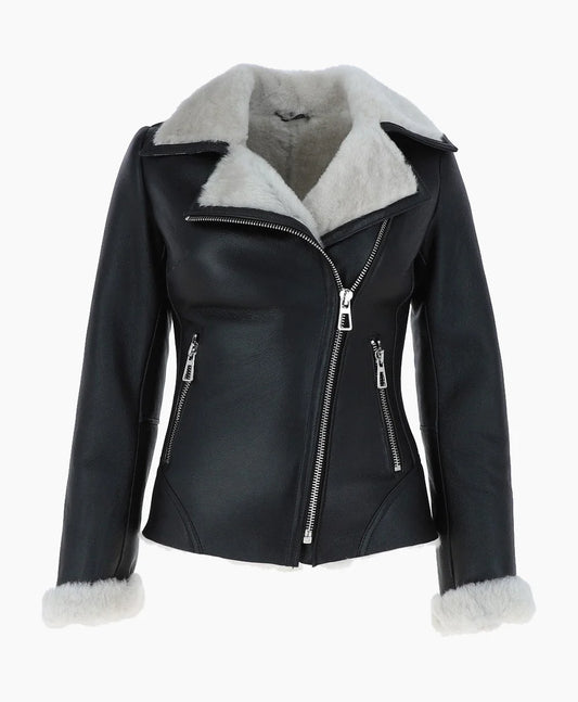 Shearling Leather Jacket Black White Alexander