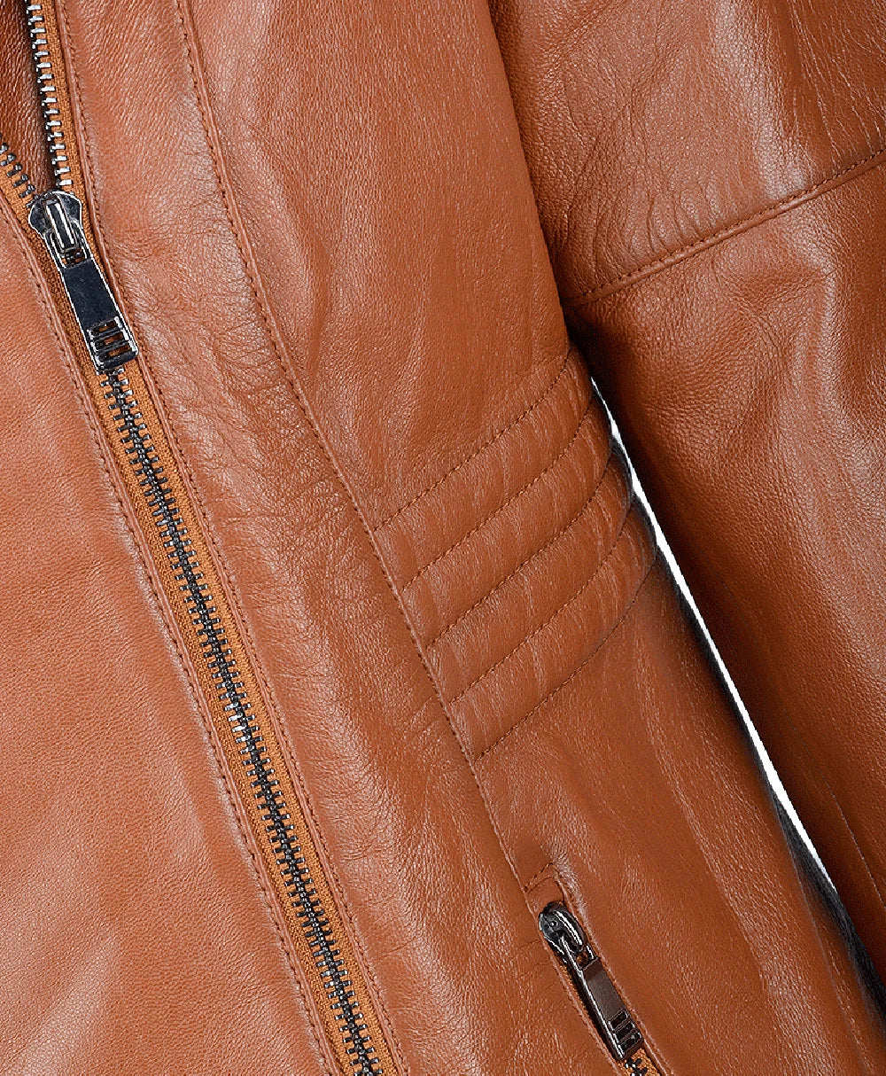 Leather Biker Jacket Tan Rogers