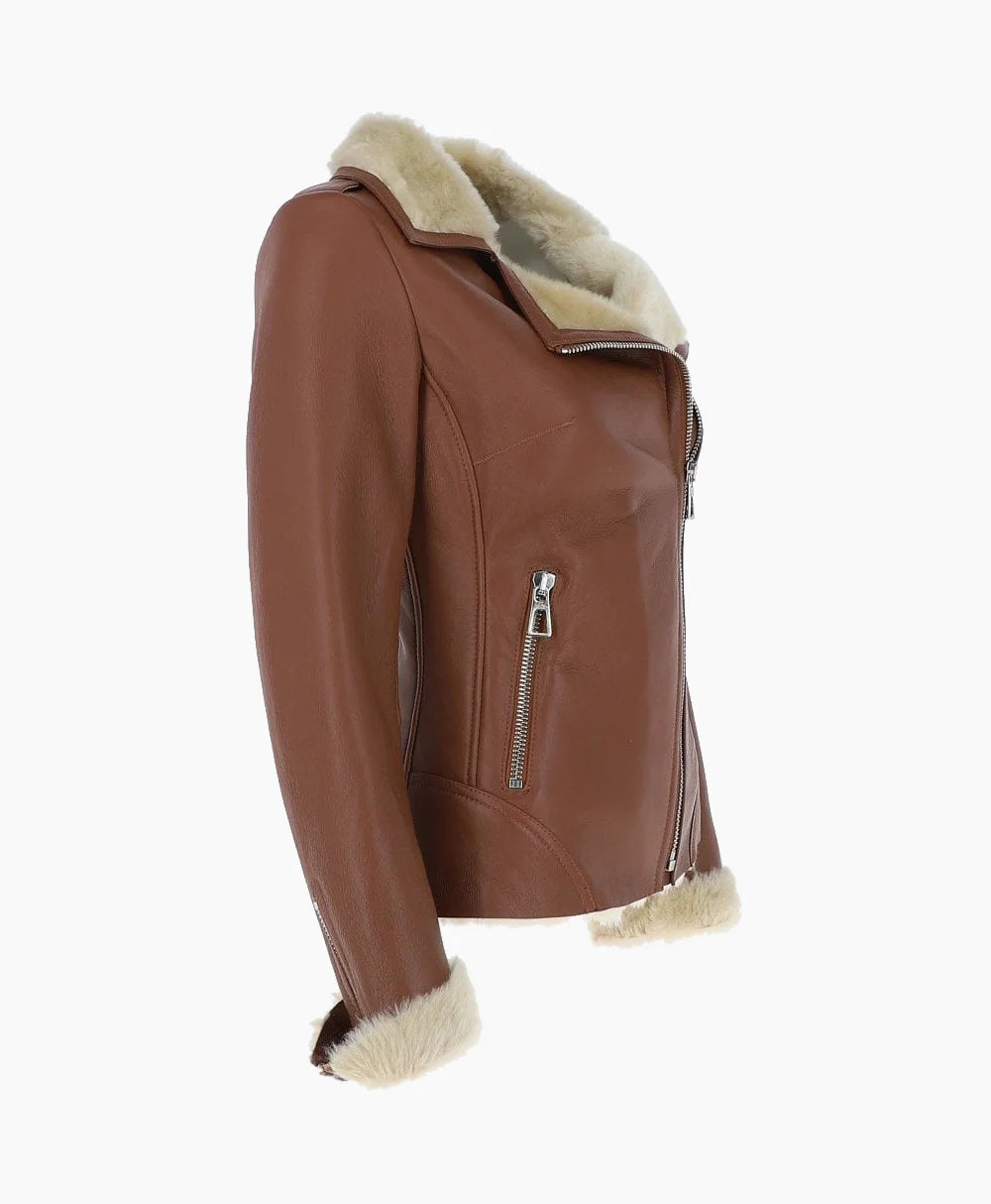 Shearling Leather Jacket Tan Alexander