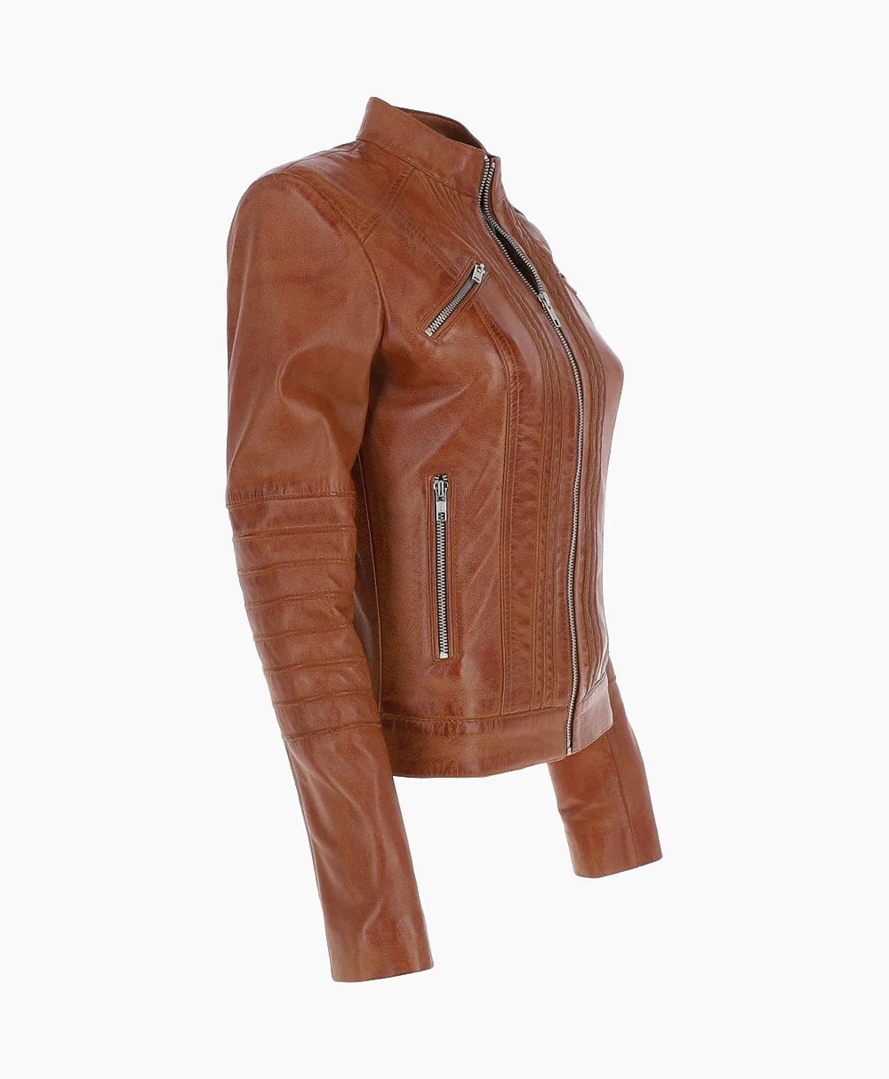 Leather Biker Jacket Tan Arcadia
