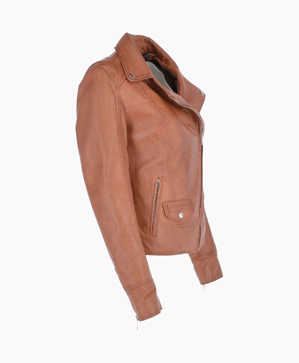 Leather Biker Jacket Tan Florence
