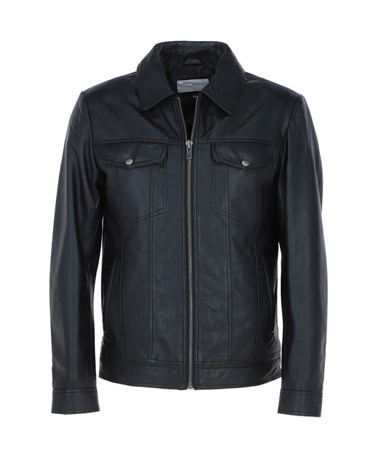 Vintage Leather Bomber Jacket Black Riverton