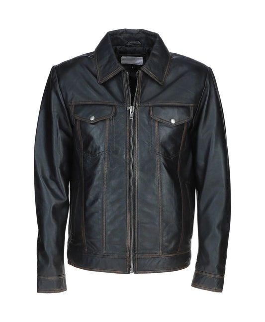 Vintage Leather Bomber Jacket Black Ruboff Riverton