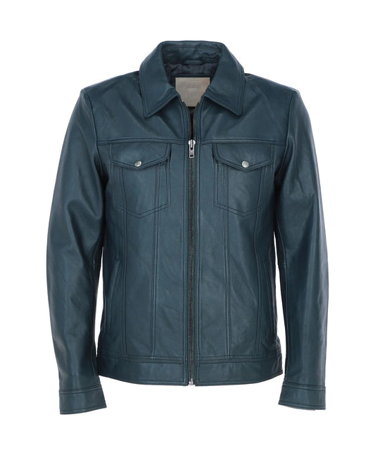 Vintage Leather Bomber Jacket Navy Riverton
