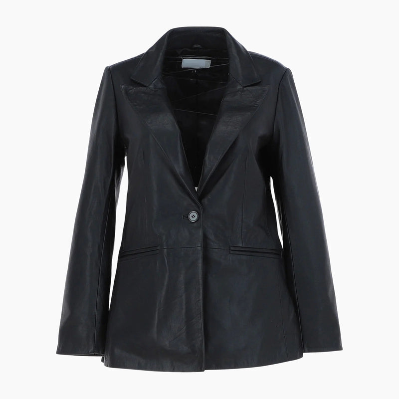 Womens Leather Fashion Single Breasted Blazer Black