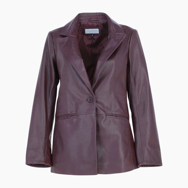Womens Leather Fashion Single Breasted Blazer Burgundy