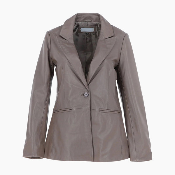 Womens Leather Fashion Single Breasted Blazer Taupe