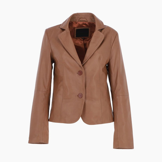Womens Two Button Leather Blazer Tan