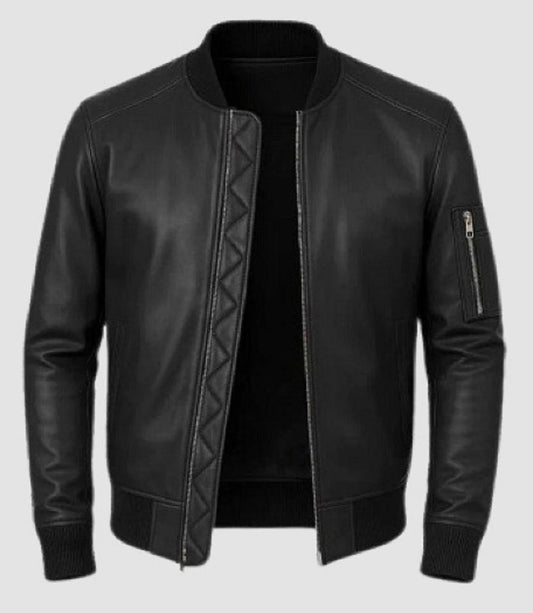 Men Leather Bomber Jacket