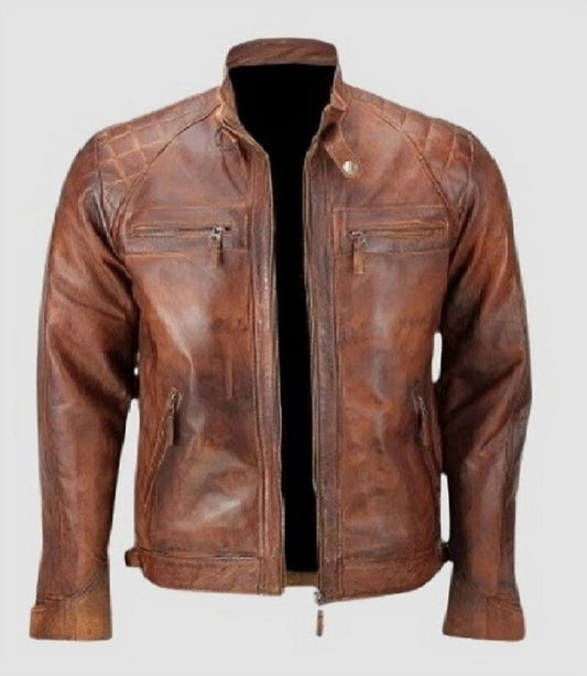 Men Brown Leather Jacket for Cafe Racer Cut