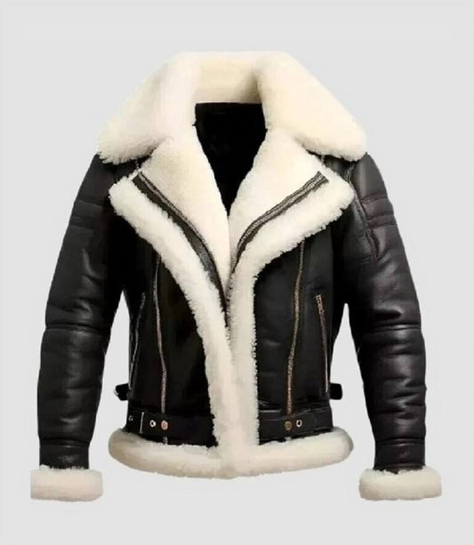 Mens Black Shearling Leather B3 Bomber Jacket