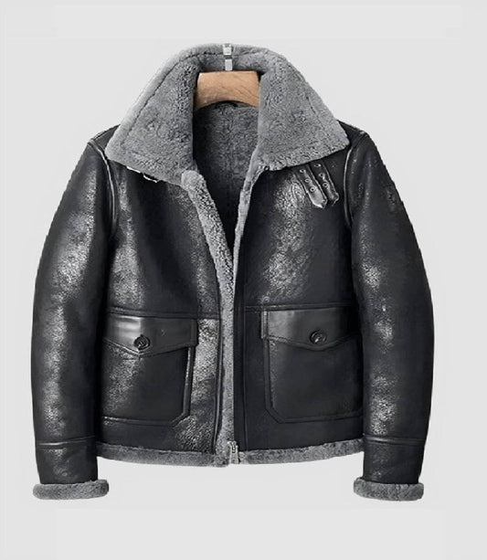 Mens Black Shearling Commander Jacket