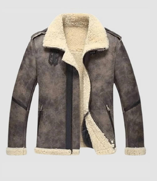 Mens B3 Shearling Bomber, Vintage Leather Jacket for Winter Command