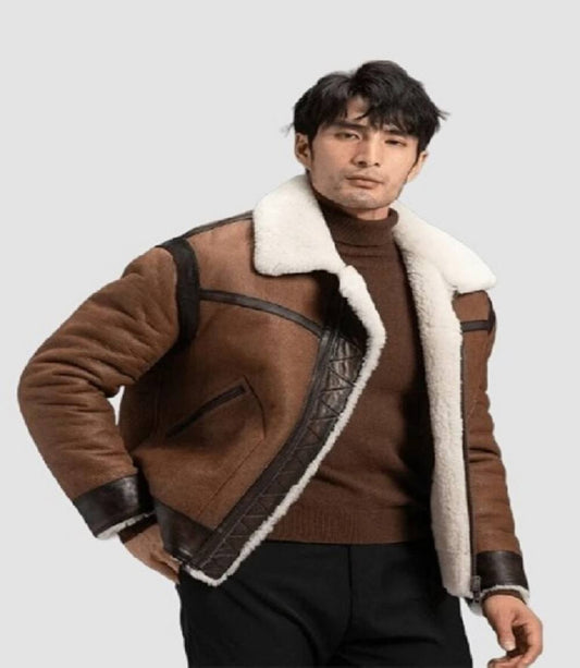 Mens Aviator Shearling Bomber Leather Jacket
