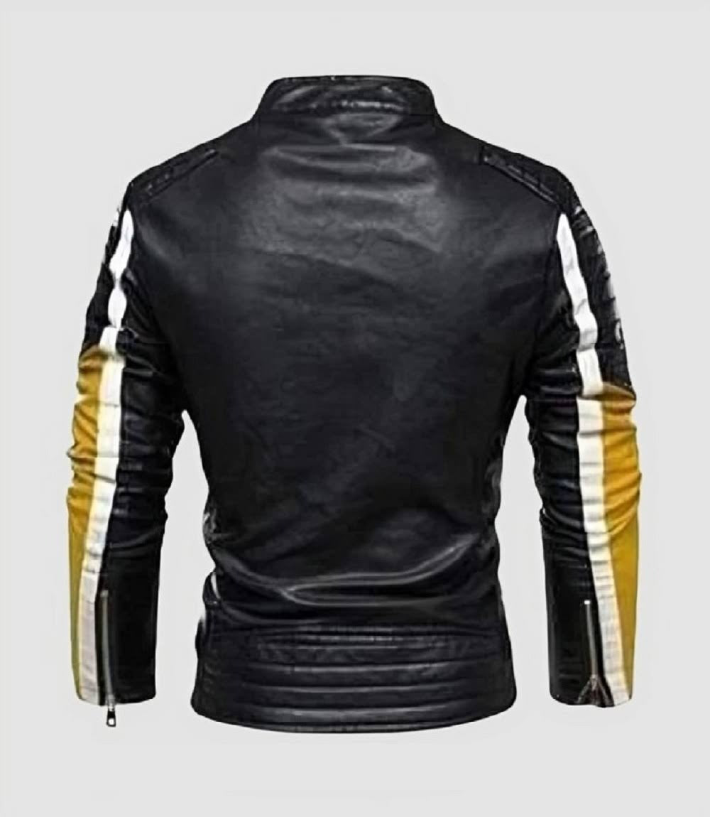 Bold Mens Leather Jacket Yellow Black Color Block Biker Style