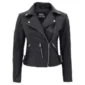 Bari Black Leather Moto Jacket Women